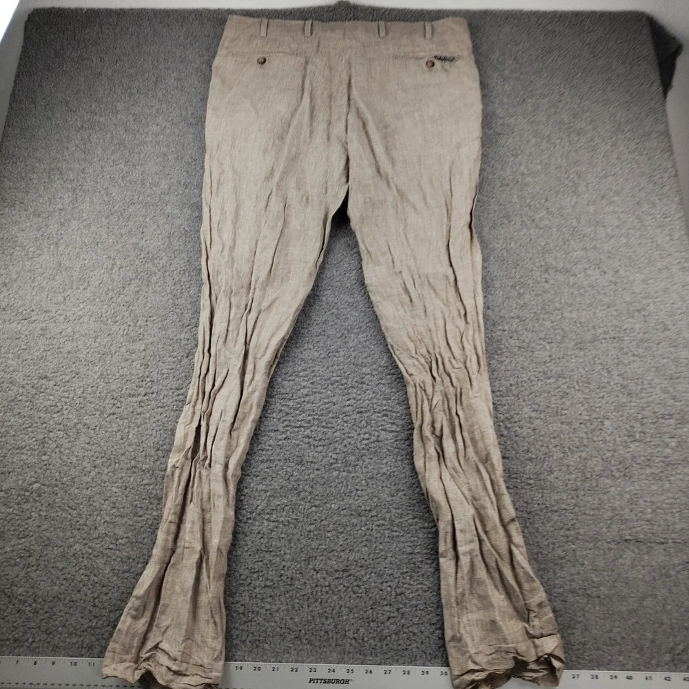 RD Saddler Linen Pants Mens 37x35 Tan Beige Straight Leg Business Casual